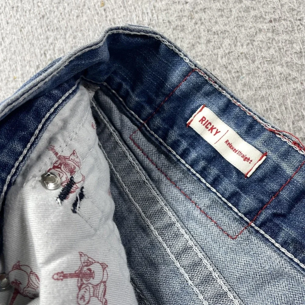 True Religion Ricky Flap SN Jeans Mens 38x34 Blue Med Wash Relaxed Straight